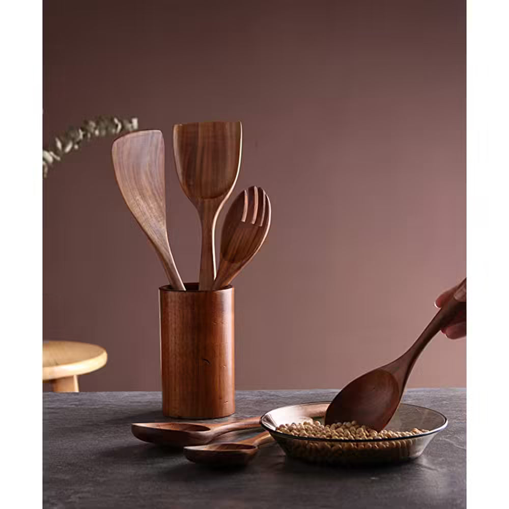 Ensemble de 6 cuillères de cuisine en bois de teck naturel