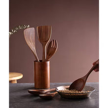 Ensemble de 6 cuillères de cuisine en bois de teck naturel