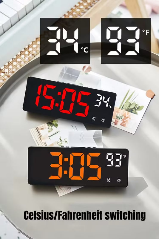 Voice Control Digital Alarm Clock – Temperature Display, Dual Alarm, Snooze, Night Mode, 12/24H LED Desk Clock
