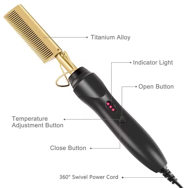 2 in 1 Electric Hot Comb Hair Straightener Curler - Wet Dry Hair Iron for Styling - Straightening Brush Hair Styling Tool