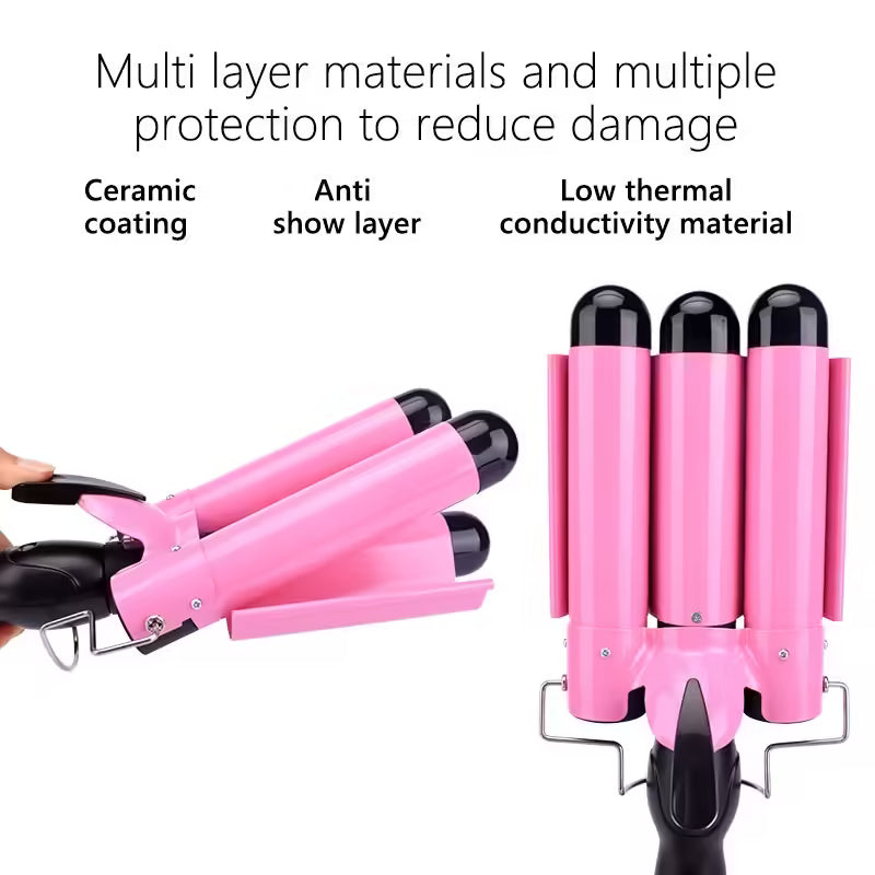 Professional Ceramic Triple Barrel Hair Curling Iron - Hair Wave Waver Styling Tools Hair Styler Wand