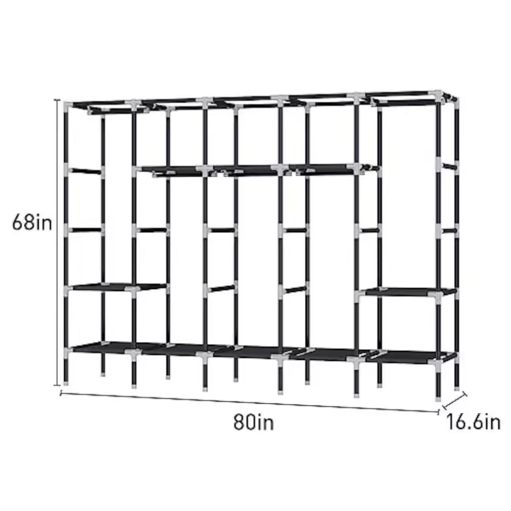 Organize with Ease: LEEGOHOME 64in/80in Fabric Wardrobe Closet with Storage Shelves & Hanging Rods