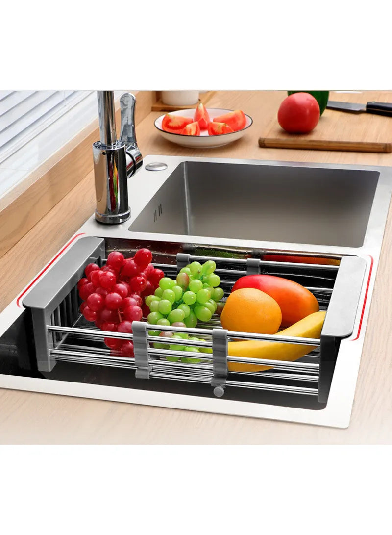 Égouttoir télescopique d'évier en acier inoxydable – Organisateur de cuisine rétractable pour ustensiles et rangement