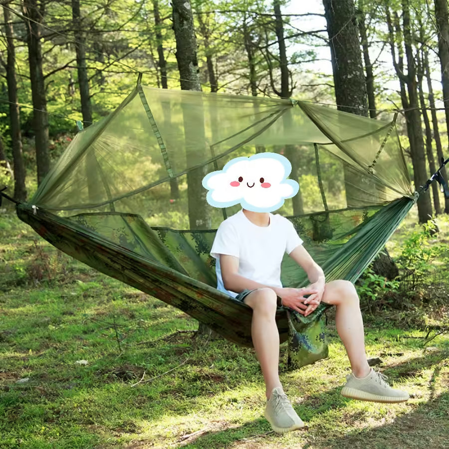 2 Person Camping Hammock with Mosquito Net - Strength Parachute Fabric Sleep Swing, Portable Outdoor Furniture Bed