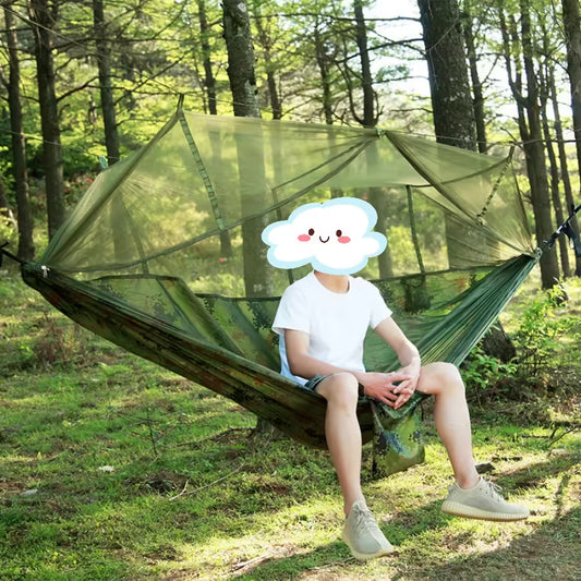 2 Person Camping Hammock with Mosquito Net - Strength Parachute Fabric Sleep Swing, Portable Outdoor Furniture Bed