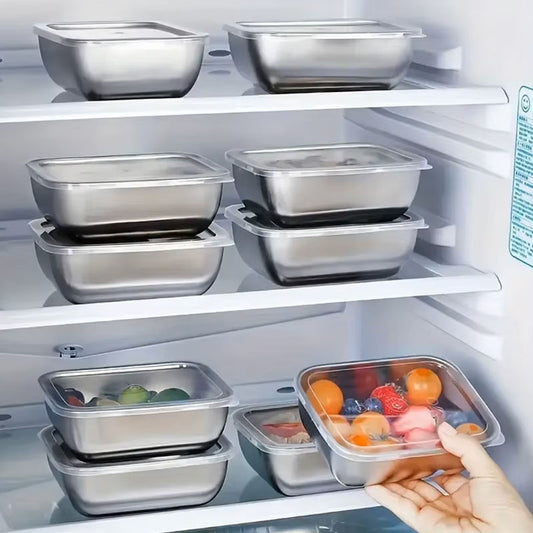 201 Stainless Steel Food Storage Container Set - Stackable Leak-Proof Meal Prep Boxes for Kitchen, Fridge, and Travel