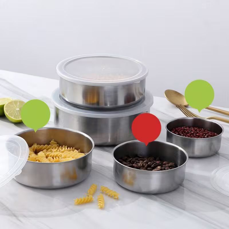 5-Piece Stainless Steel Food Storage Container Set with Airtight Lids – Multi-Size Nesting Mixing Bowls & Lunch Box Set – Stackable Meal Prep Crisper for Leftovers, Snacks, and Serving (10cm-18cm)