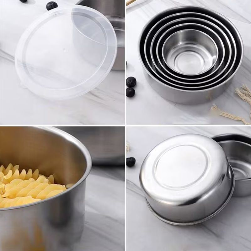 5-Piece Stainless Steel Food Storage Container Set with Airtight Lids – Multi-Size Nesting Mixing Bowls & Lunch Box Set – Stackable Meal Prep Crisper for Leftovers, Snacks, and Serving (10cm-18cm)