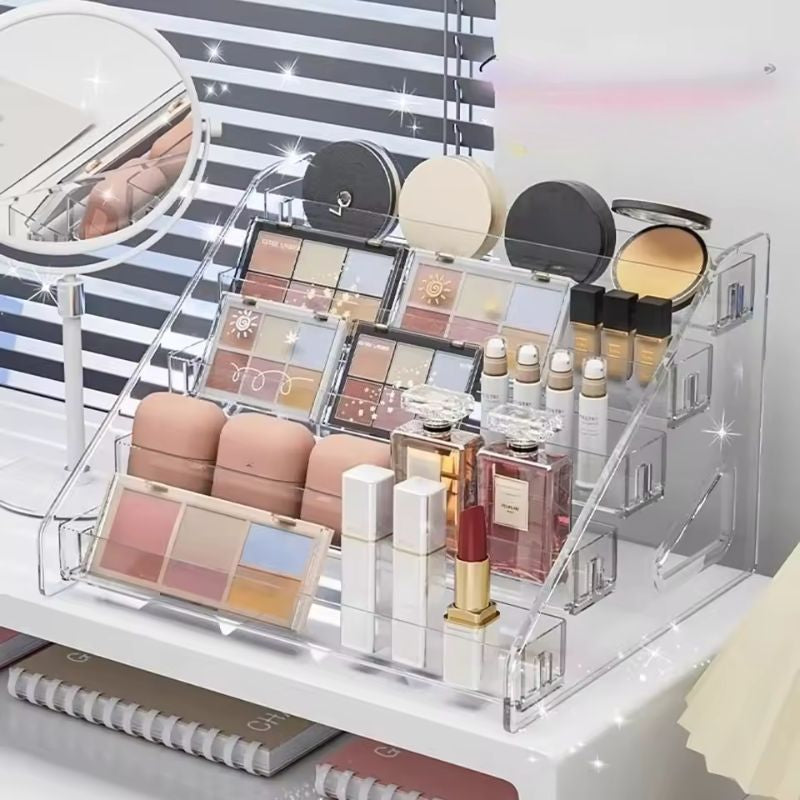 5-Tier Transparent Makeup Organizer – Crystal Clear Acrylic Cosmetic Display Case – Large 5-Step Desktop Jewelry & Skincare Holder – Professional Multi-Layer Beauty Station for Vanity, Dresser, and Countertop