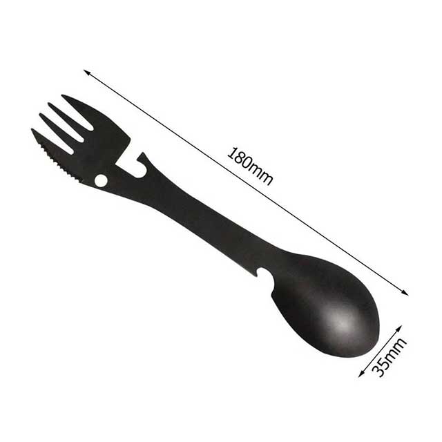 5-in-1 Outdoor Survival Camping Tool – Multi-Functional EDC Kit with Fork, Knife, Spoon, Bottle & Can Opener