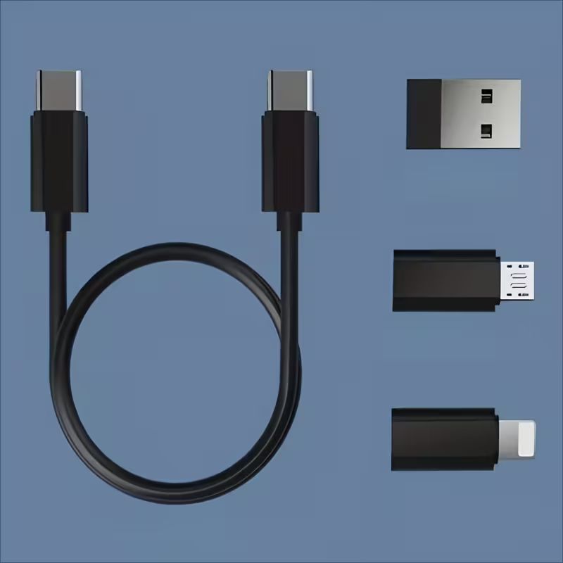 5-in-1 Mini Data Cable Storage Box – 60W Fast Charging Multi-Cable Set with USB-C, Lightning, and Micro-USB Adapters – Portable Travel Tech Organizer with Phone Stand and SIM Kit