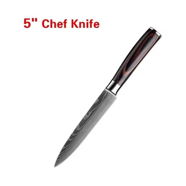 Japanese Chef Knife – 7CR17 440C High Carbon Stainless Steel Imitation Damascus Sanding Laser Kitchen Knife