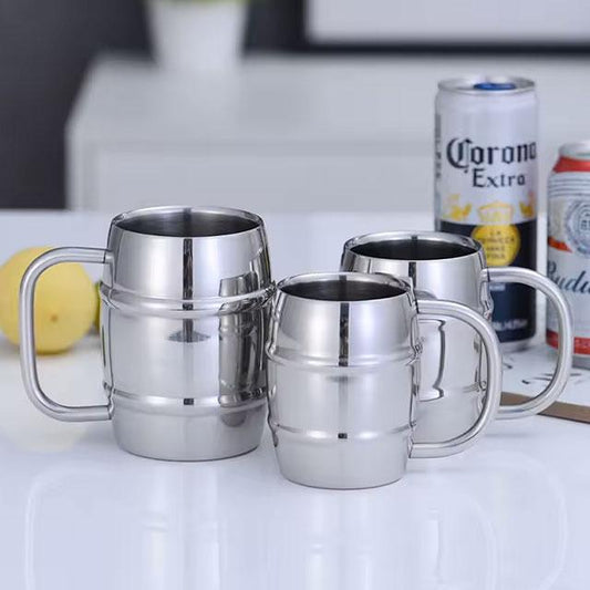 500ml Double-Wall Stainless Steel Beer Cup – Insulated Coffee & Water Mug with Handle – Portable for Outdoor & Camping