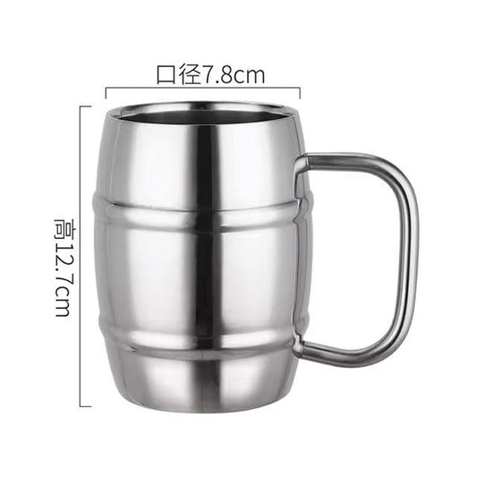 500ml Double-Wall Stainless Steel Beer Cup – Insulated Coffee & Water Mug with Handle – Portable for Outdoor & Camping