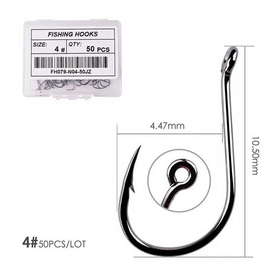 50PCS Circle Carp Fishing Hooks – Ring Eyed Single Jig Fishhooks | Japanese Tackle for Freshwater & Saltwater