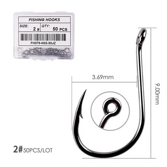 50PCS Circle Carp Fishing Hooks – Ring Eyed Single Jig Fishhooks | Japanese Tackle for Freshwater & Saltwater