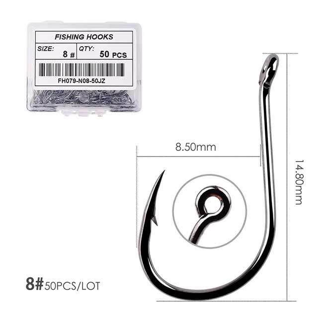 50PCS Circle Carp Fishing Hooks – Ring Eyed Single Jig Fishhooks | Japanese Tackle for Freshwater & Saltwater