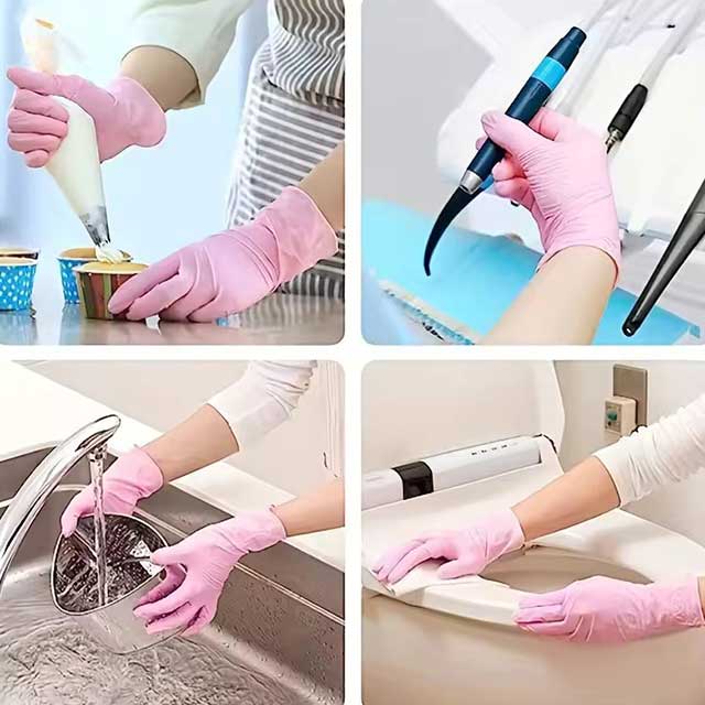 50PCS Light Pink Disposable Nitrile Gloves – Waterproof, Anti-static, Durable Gloves for Kitchen Cooking and Cleaning