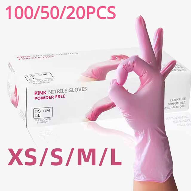50PCS Light Pink Disposable Nitrile Gloves – Waterproof, Anti-static, Durable Gloves for Kitchen Cooking and Cleaning