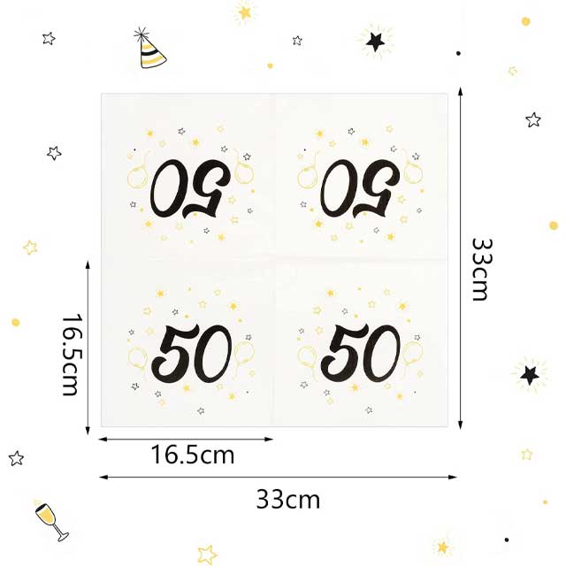 50th Birthday &amp; Anniversary Milestone Paper Napkins – 33x33cm Party Table Decor for Women &amp; Men Celebration, Dinner &amp; Event Decoration