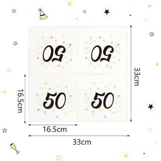 50th Birthday &amp; Anniversary Milestone Paper Napkins – 33x33cm Party Table Decor for Women &amp; Men Celebration, Dinner &amp; Event Decoration