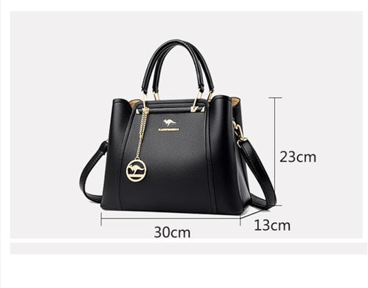 Women's Luxury Faux Leather Handbag – 3-Compartment Large Capacity Shoulder & Crossbody Tote Bag