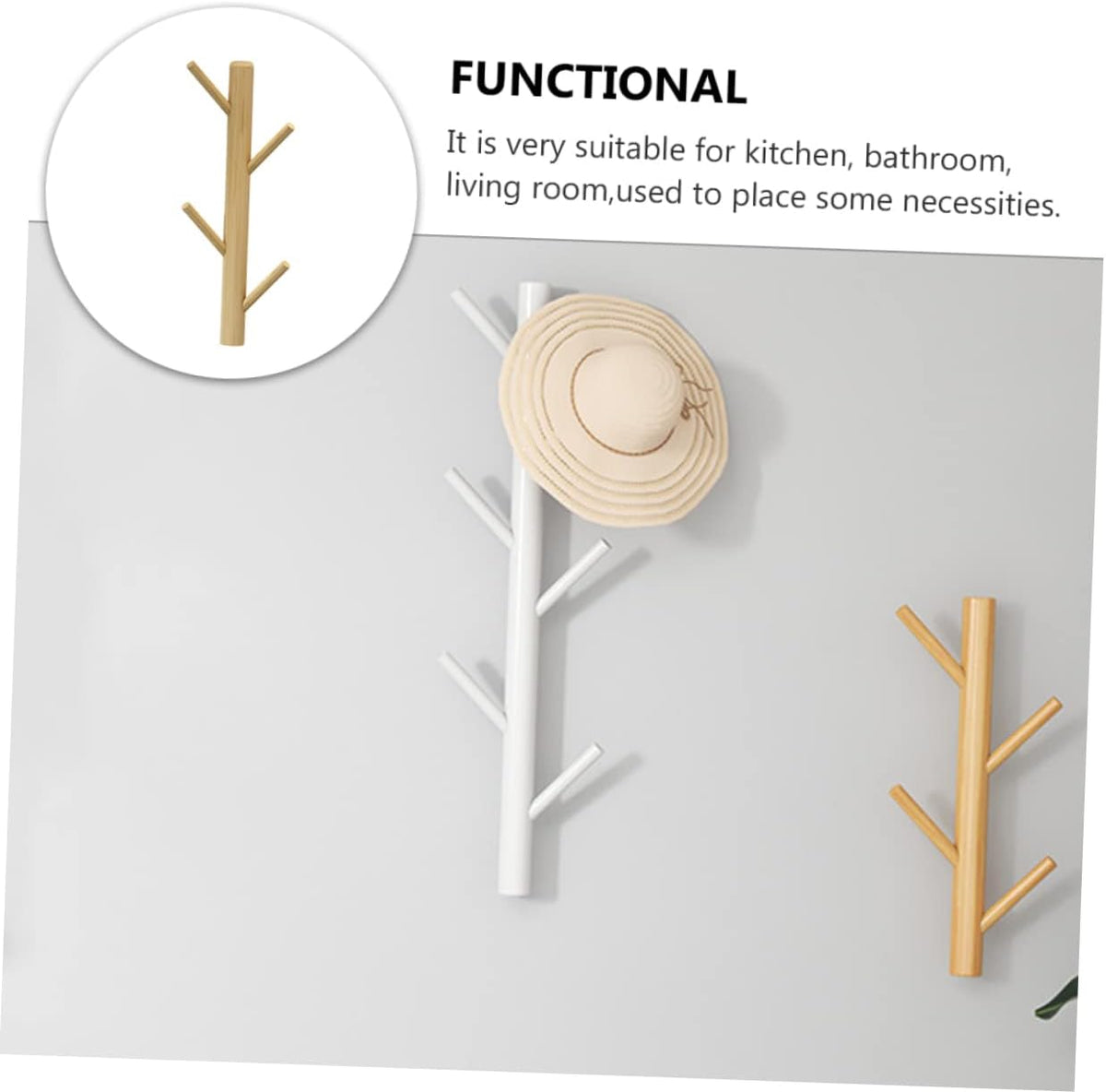 Hanging Coat Mounted Hooks Pine Wood Space-Saving Non-Slip Decorative Hook Rack for Home