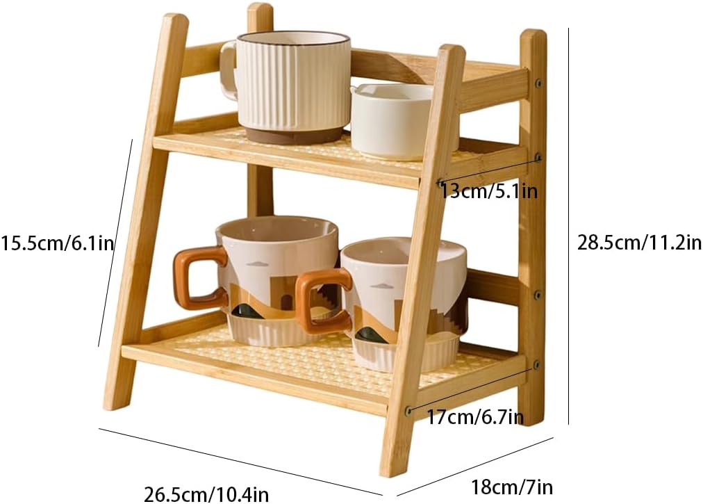2-Tier Bamboo Countertop Organizer – Multipurpose Coffee Cup Holder and Storage Shelf for Kitchen, Bathroom, and Dressing Table