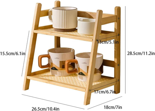 2-Tier Bamboo Countertop Organizer – Multipurpose Coffee Cup Holder and Storage Shelf for Kitchen, Bathroom, and Dressing Table