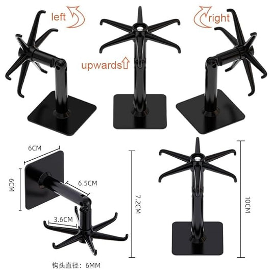 360° Rotating Wall Mounted Hook Rack – Multi-Function 4 Hook Organizer for Kitchen, Bathroom & Home Storage