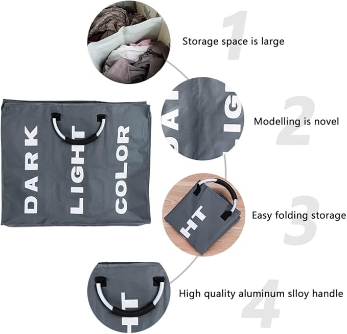 Panier à linge pliable à grille – Panier à linge sale en tissu Oxford imperméable avec triple compartiment pour trier et ranger