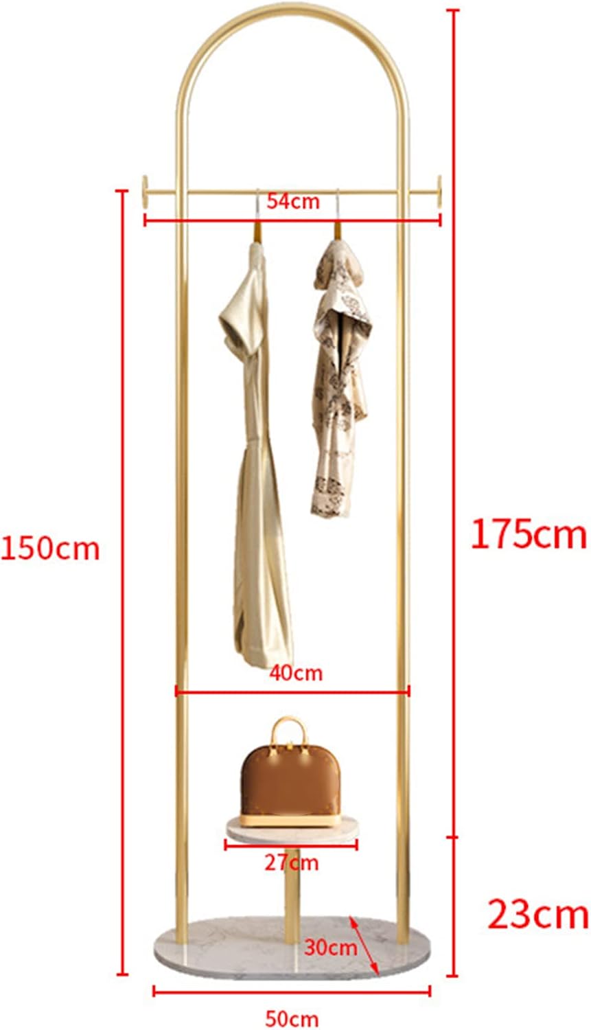 Porte-manteau autoportant moderne en métal avec base en marbre de luxe – Cintre minimaliste pour chambre à coucher – Armoire en fer avec étagère de rangement intégrée – Meuble élégant pour salon
