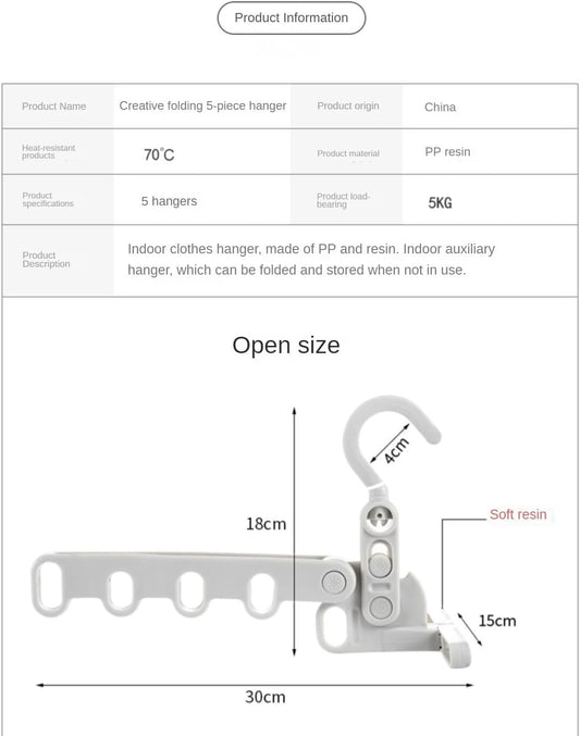 Portable Foldable Travel Hanger with 5-Hole Design – Compact Folding Clothes Drying Rack for Hotel, Camping, and On-the-Go Organization