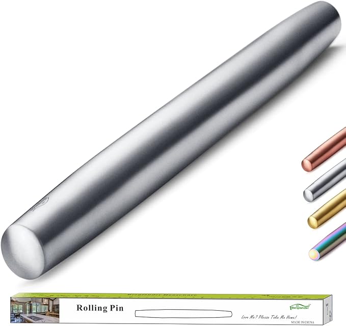 Berglander 16.7-Inch Stainless Steel Rolling Pin – Matte Finish Baking Roller for Pizza Dough, Pie, Cookies & Pastry