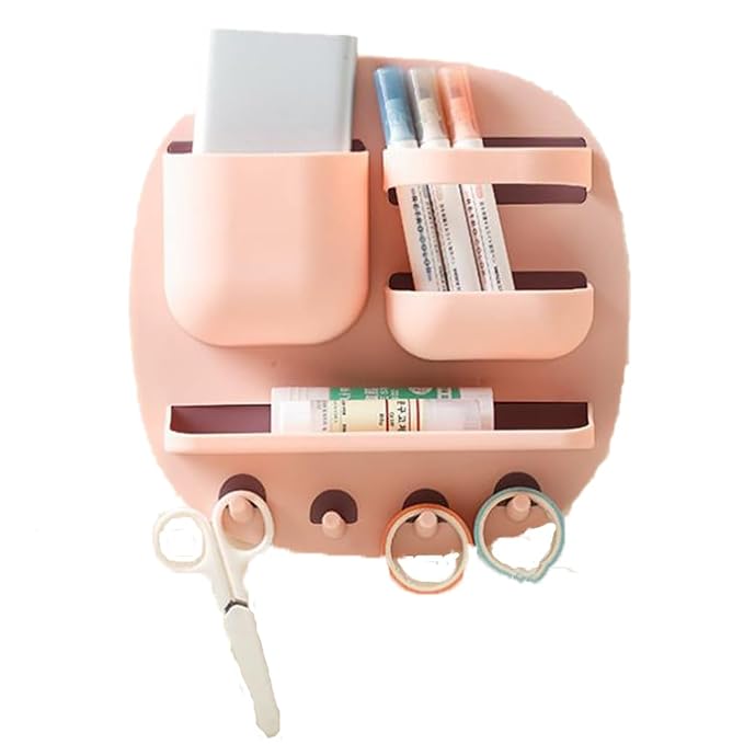Wall Mounted Phone & Remote Control Holder – Multifunctional Storage Organizer Shelf with Hooks for Bathroom, Bedroom & Office