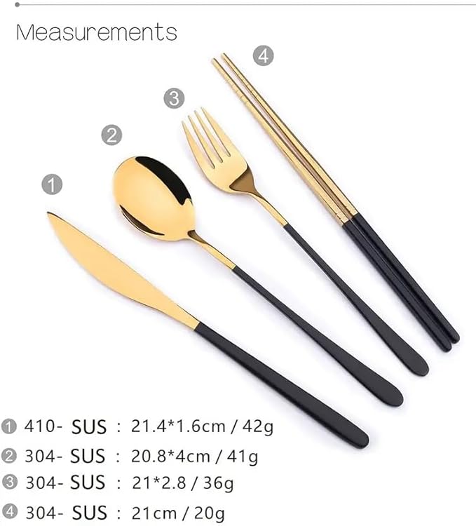 4-Piece Portable Travel Cutlery Set with Case – Stainless Steel Knife, Fork, Spoon, and Chopsticks – Reusable Outdoor Camping & Office Lunchware Kit