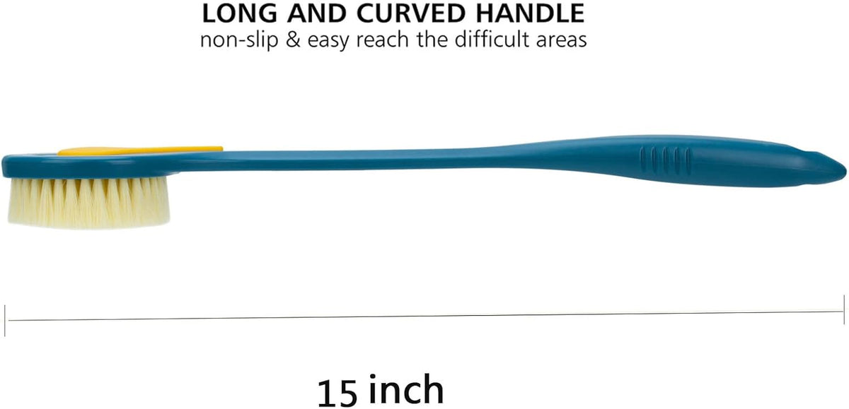Long-Handle Soft Bristle Bath Brush – 2-in-1 Back Scrubber & Massage Ball – Deep Cleaning Mud Scrubber for Shower & Body Exfoliation (Blue/Pink/White)