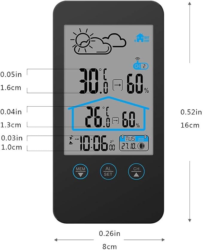 Baldr Wireless Digital Weather Station with Outdoor Sensor | Indoor & Outdoor Temperature, Humidity, Clock & Weather Forecast
