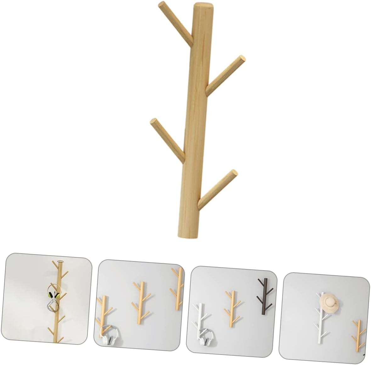 Hanging Coat Mounted Hooks Pine Wood Space-Saving Non-Slip Decorative Hook Rack for Home