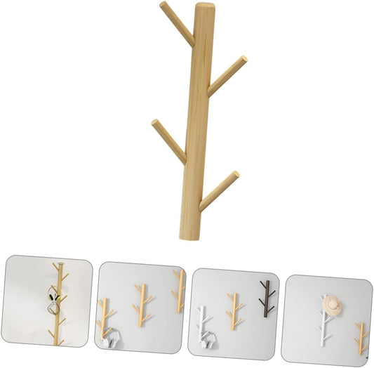 Hanging Coat Mounted Hooks Pine Wood Space-Saving Non-Slip Decorative Hook Rack for Home
