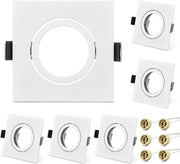 Recessed Spotlight Mounting Frame – 68mm Hole, 90mm White Ceiling Fixture with Swivelling GU10 Socket (Set of 6)