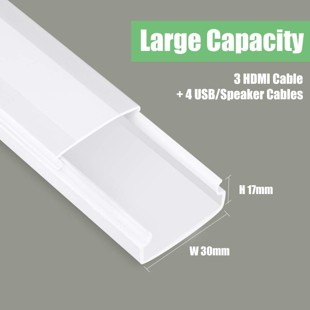 MUDEELA 3.2M Cable Trunking Kit – 8-Piece White Cable Raceway & Cord Concealer for Home and Office