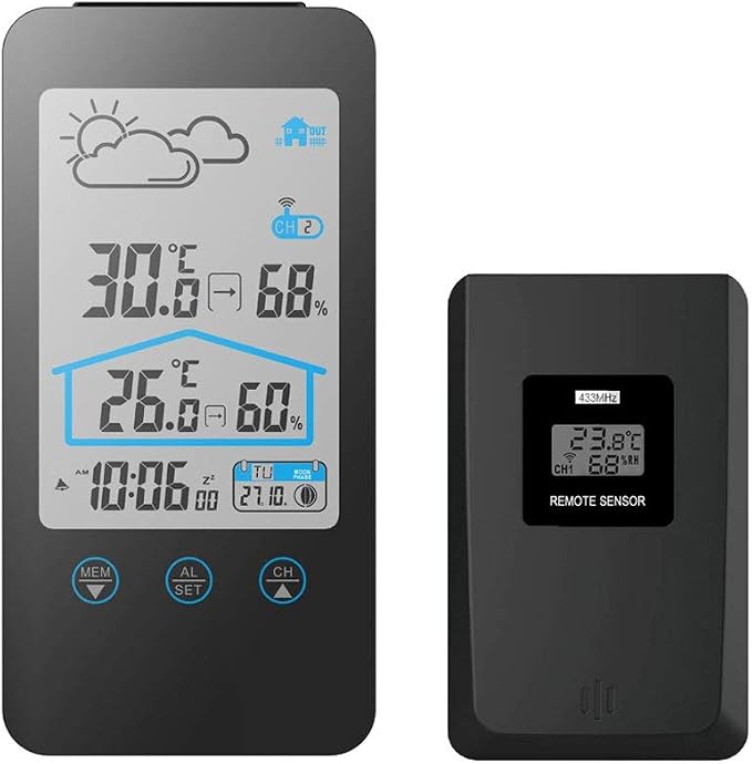 Baldr Wireless Digital Weather Station with Outdoor Sensor | Indoor & Outdoor Temperature, Humidity, Clock & Weather Forecast