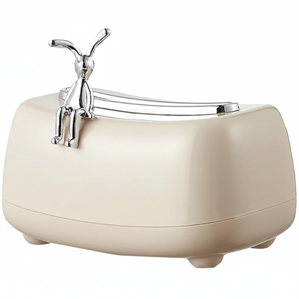 Luxury Decorative Tissue Box Holder with Silver Rabbit Handle – Modern Tissue Storage Box for Living Room, Bathroom, Office & Vanity