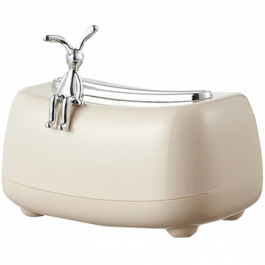 Luxury Decorative Tissue Box Holder with Silver Rabbit Handle – Modern Tissue Storage Box for Living Room, Bathroom, Office & Vanity