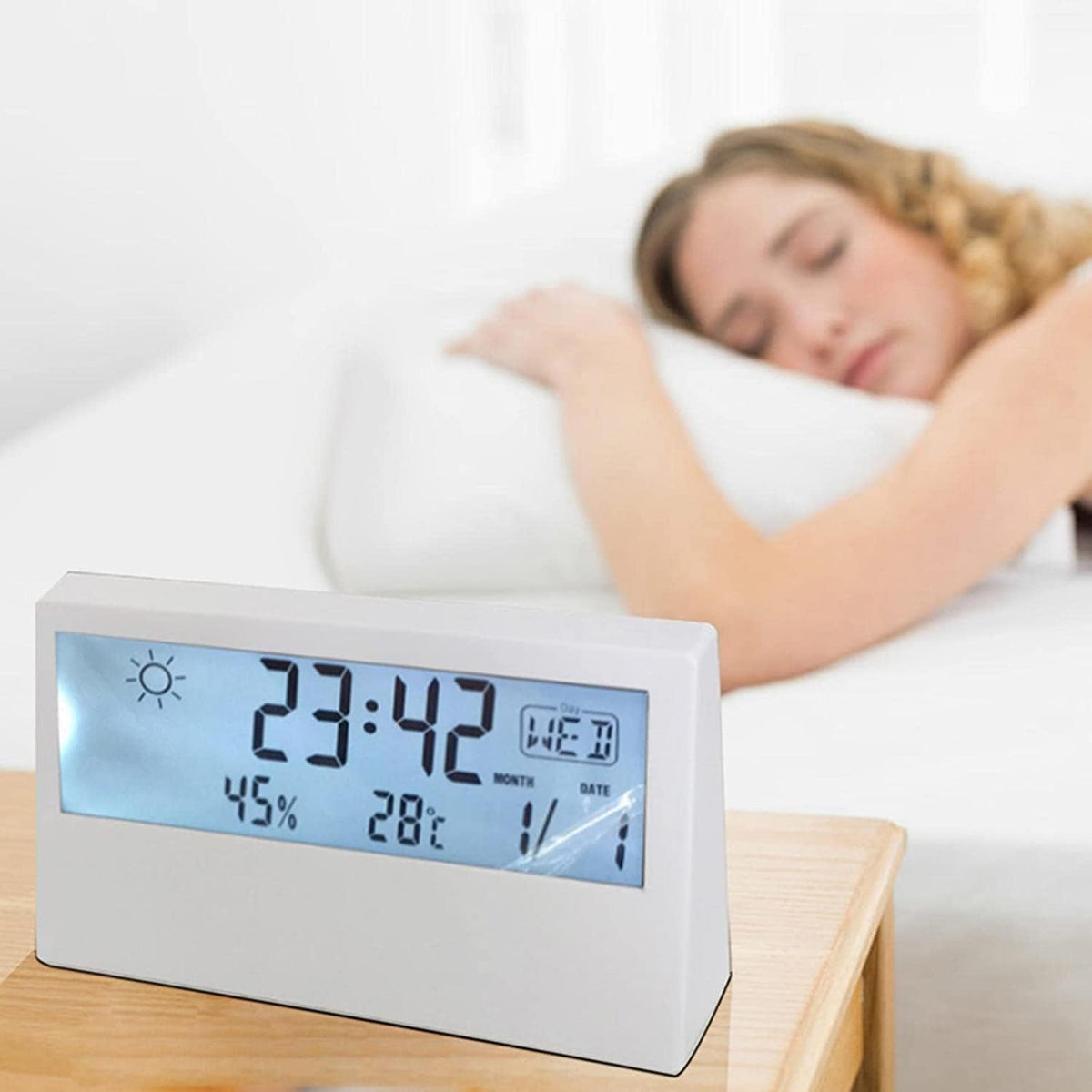 Thermo-hygromètre numérique à LED – Compteur de température et d'humidité multifonction – Station météo électronique avec réveil pour la maison et le bureau