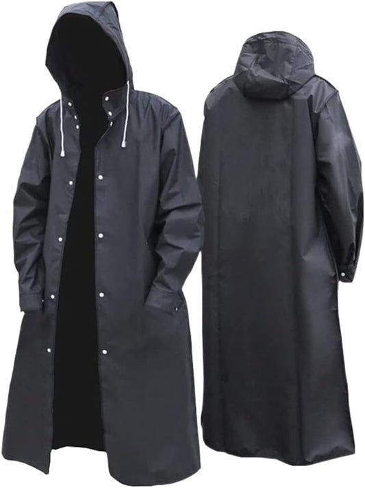 Unisex Adult Long Waterproof Raincoat – Thickened EVA Hooded Rain Jacket – Heavy-Duty Reusable Rain Poncho for Hiking, Camping, and Outdoor Festivals