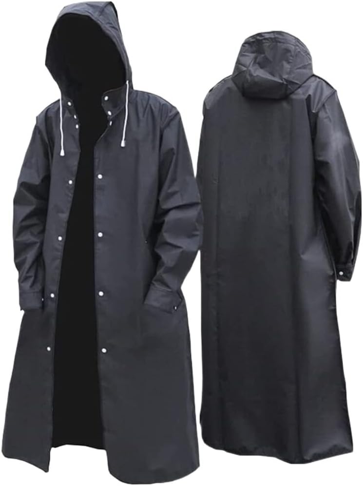 Imperméable unisexe adulte long – Veste de pluie à capuche en EVA épais – Poncho de pluie réutilisable et robuste pour la randonnée, le camping et les festivals en plein air