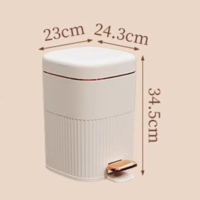 Retro Luxury Step Trash Can – 10L Soft-Close Garbage Bin with Gold Trim – Vintage Style Plastic Wastebasket with Pressure Ring for Bathroom & Bedroom (White/Green)