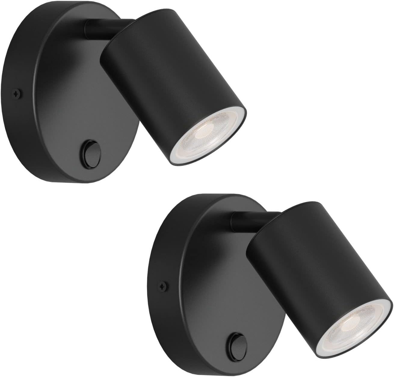 Klighten Pack of 2 GU10 Indoor Wall Spotlights – Adjustable 350° Black Aluminium Wall Lights with Switch for Living Room, Bedroom & Kitchen (Bulbs Not Included)